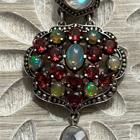 Sterling Silver Garnet Moonstone & Fire Opal Pendant - Picture 2 of 4